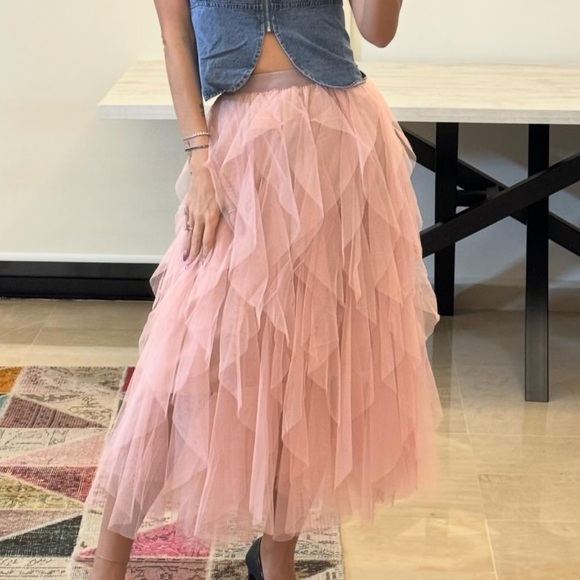 Elasticity Gauze Pleated Solid Color Split-Joint A-Line Loose Skirts - Picture 3 of 5